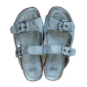 Stuart Weitzman Metallic Silver Leather Sandals | 6.5, Rare Birkinstock Style